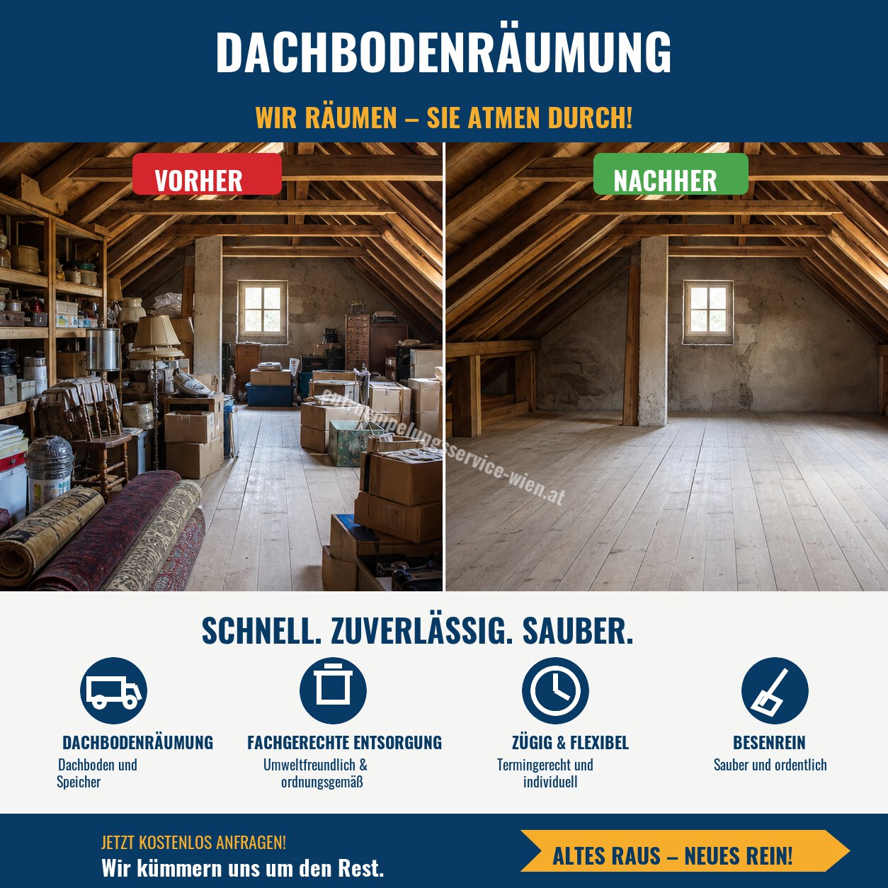 Dachbodenentrümpelung Wien: geräumter Dachboden