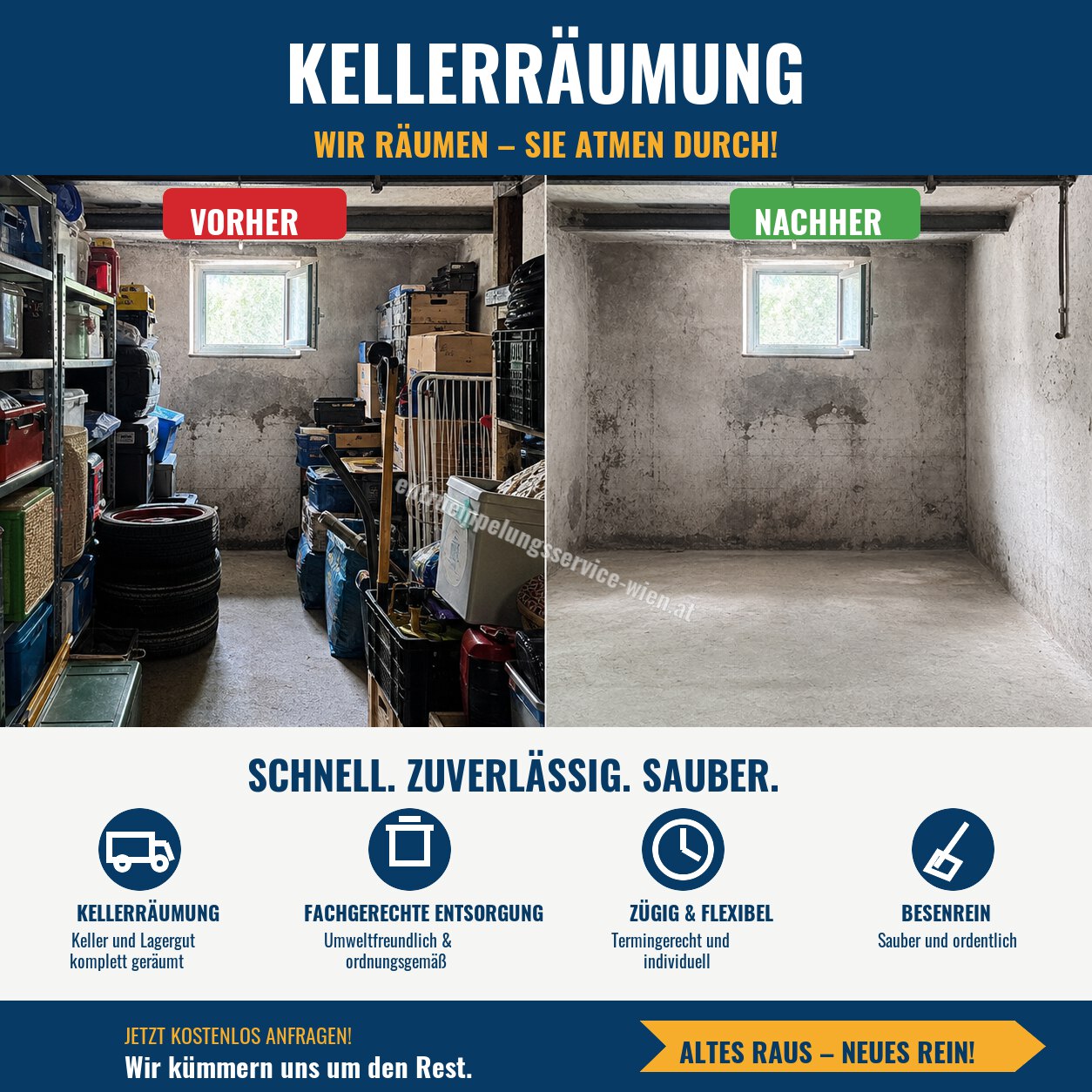 Kellerräumung Wien – Kellerentrümpelung Wien: geräumter Keller